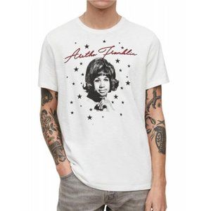 John Varvatos Men's Short Sleeve Aretha Franklin Respect Graphic T-Shirt Salt